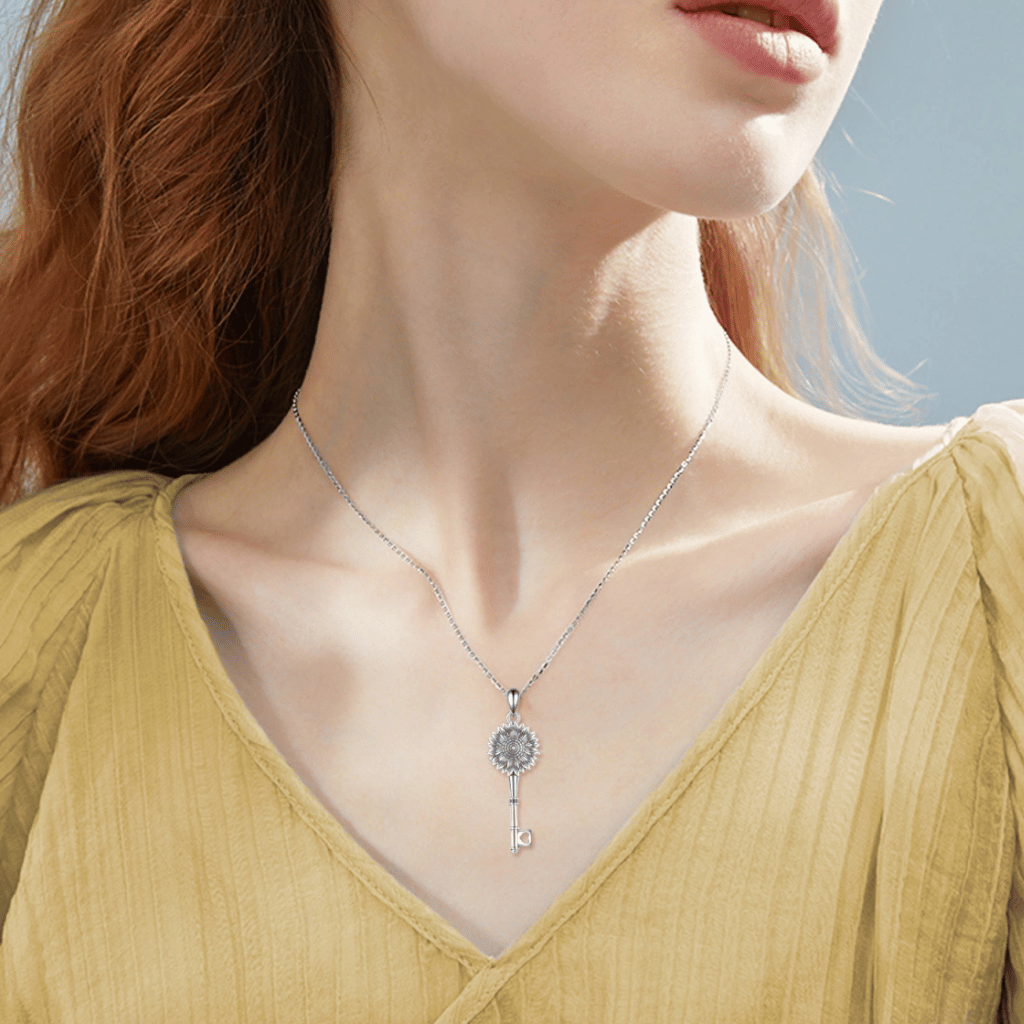 Sunflower Key Cremation Necklace Sterling Silver