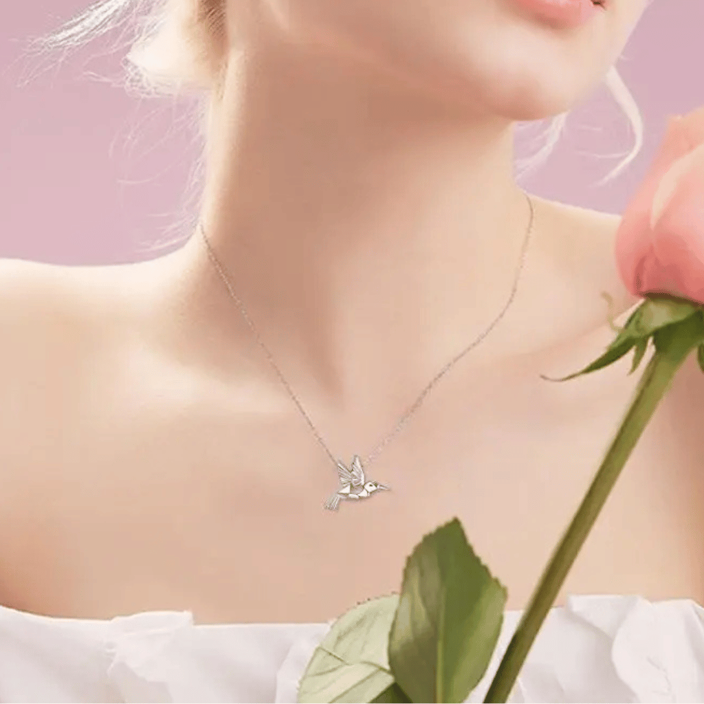 Abstract Bird Cremation Necklace Sterling Silver