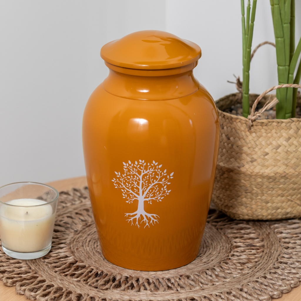 Tree Orange Aluminium Urn