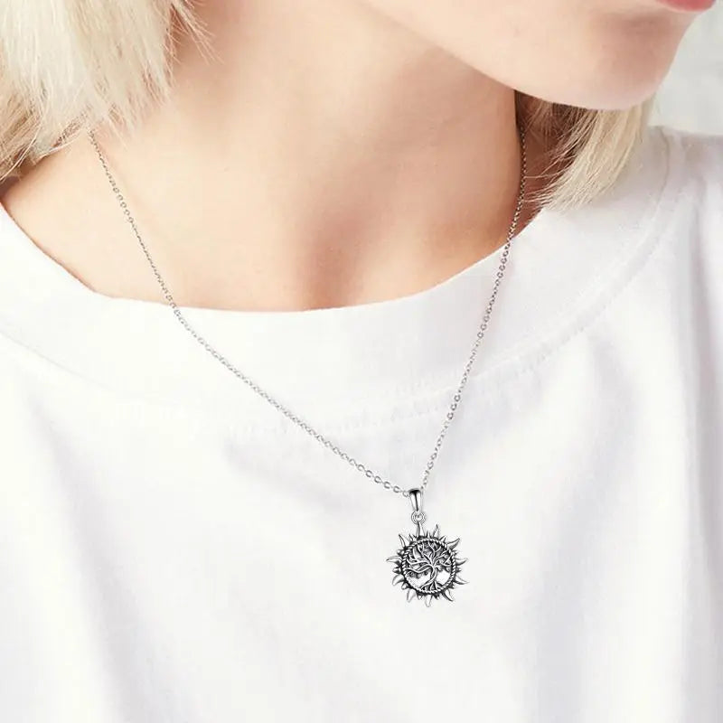 Tree Sun Cremation Necklace Sterling Silver