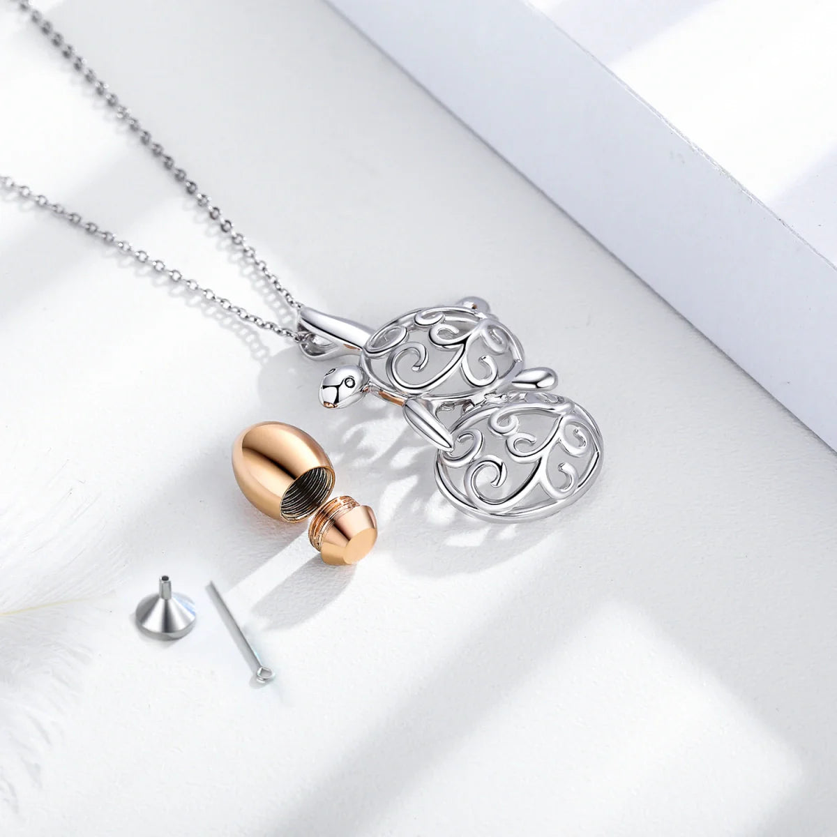 Hollow Turtle Cremation Necklace Sterling Silver