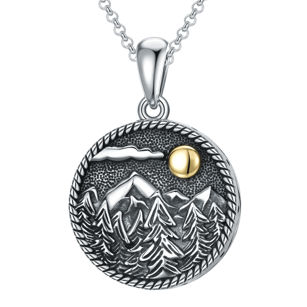 Mountains And Forest Cremation Necklace Sterling Silver