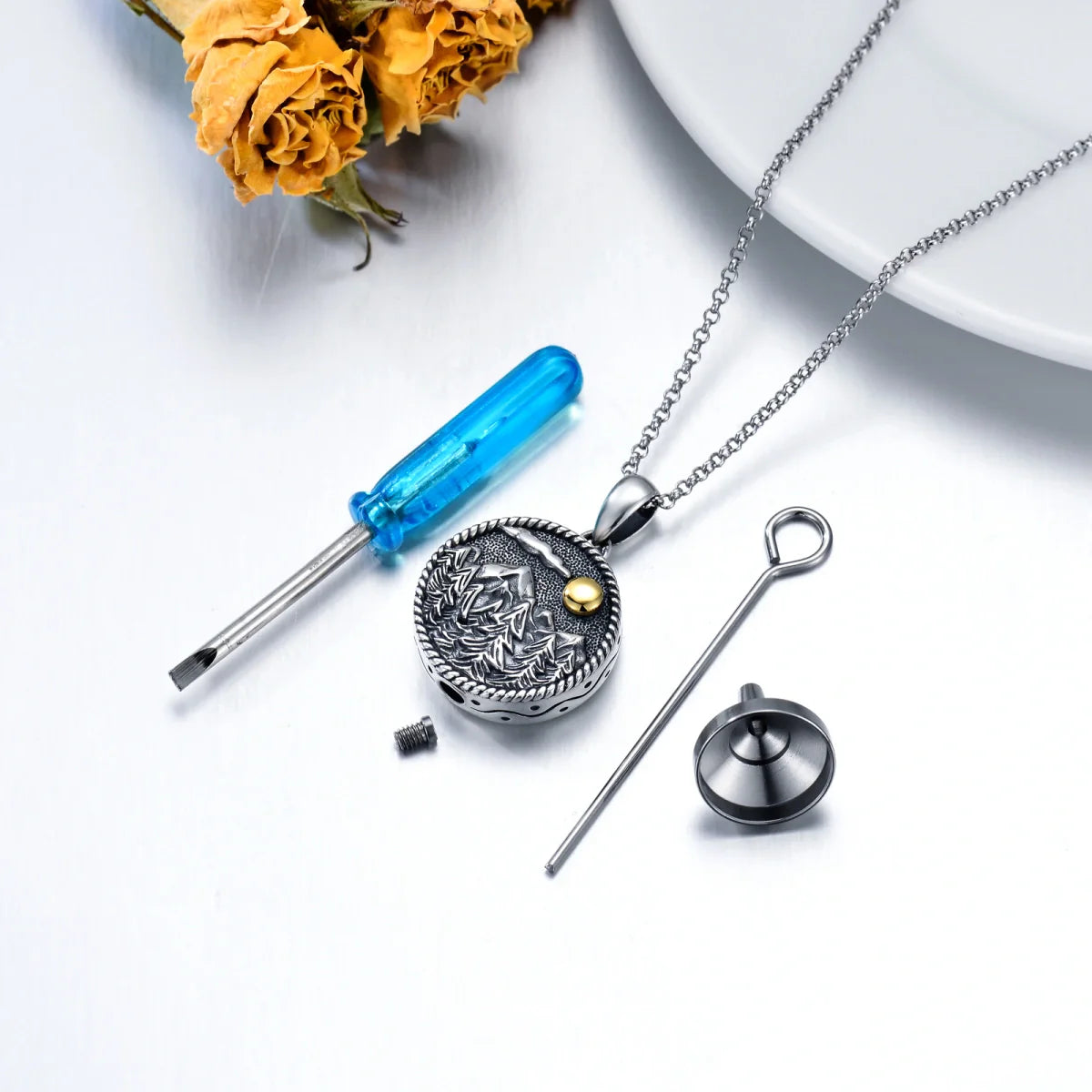 Mountains And Forest Cremation Necklace Sterling Silver