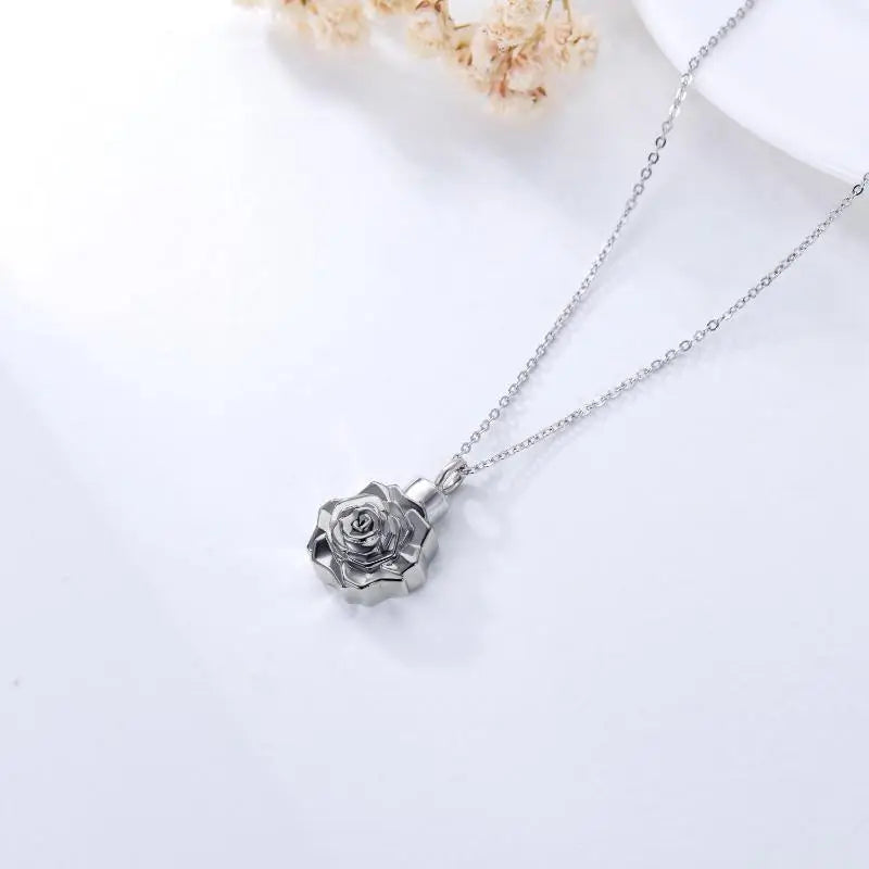 Black Rose Cremation Necklace Sterling Silver