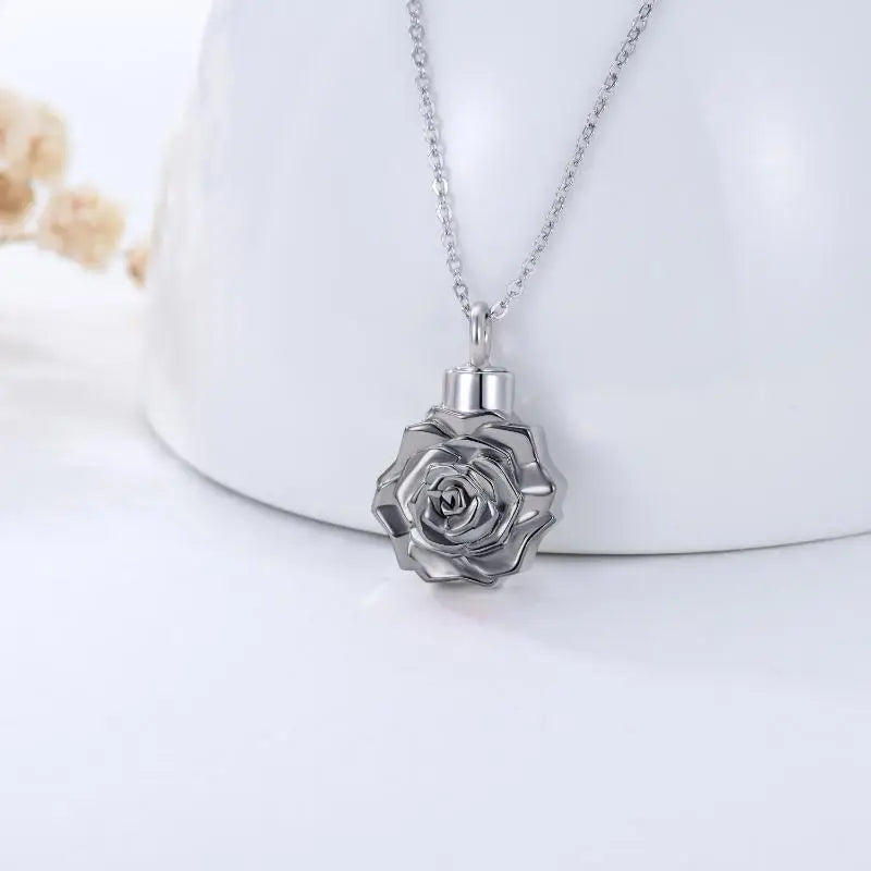 Black Rose Cremation Necklace Sterling Silver