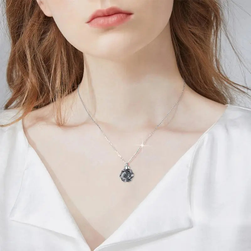 Black Rose Cremation Necklace Sterling Silver
