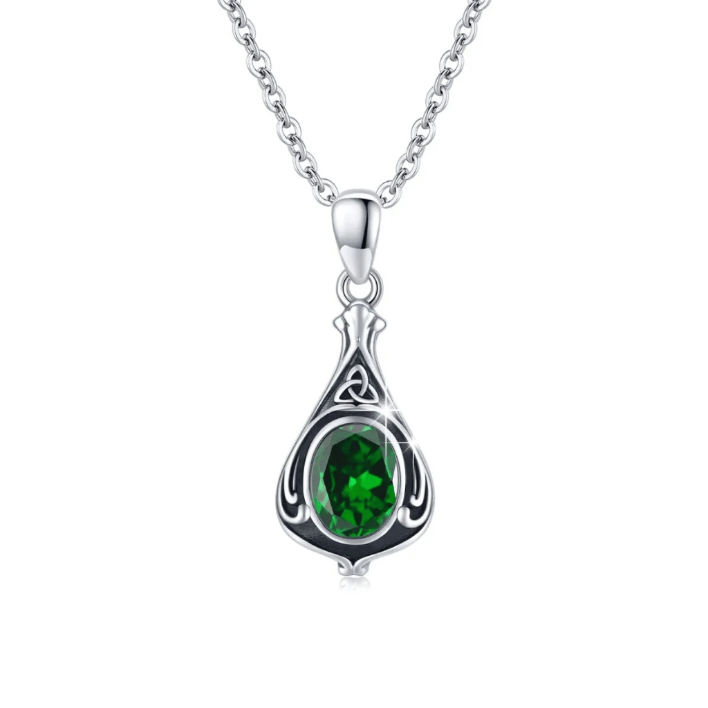 Green Crystal Runic Cremation Necklace Sterling Silver