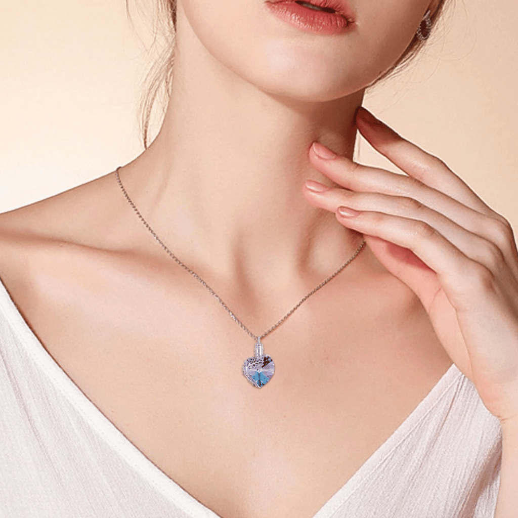 Blue And Purple Crystal Tree Cremation Necklace Sterling Silver