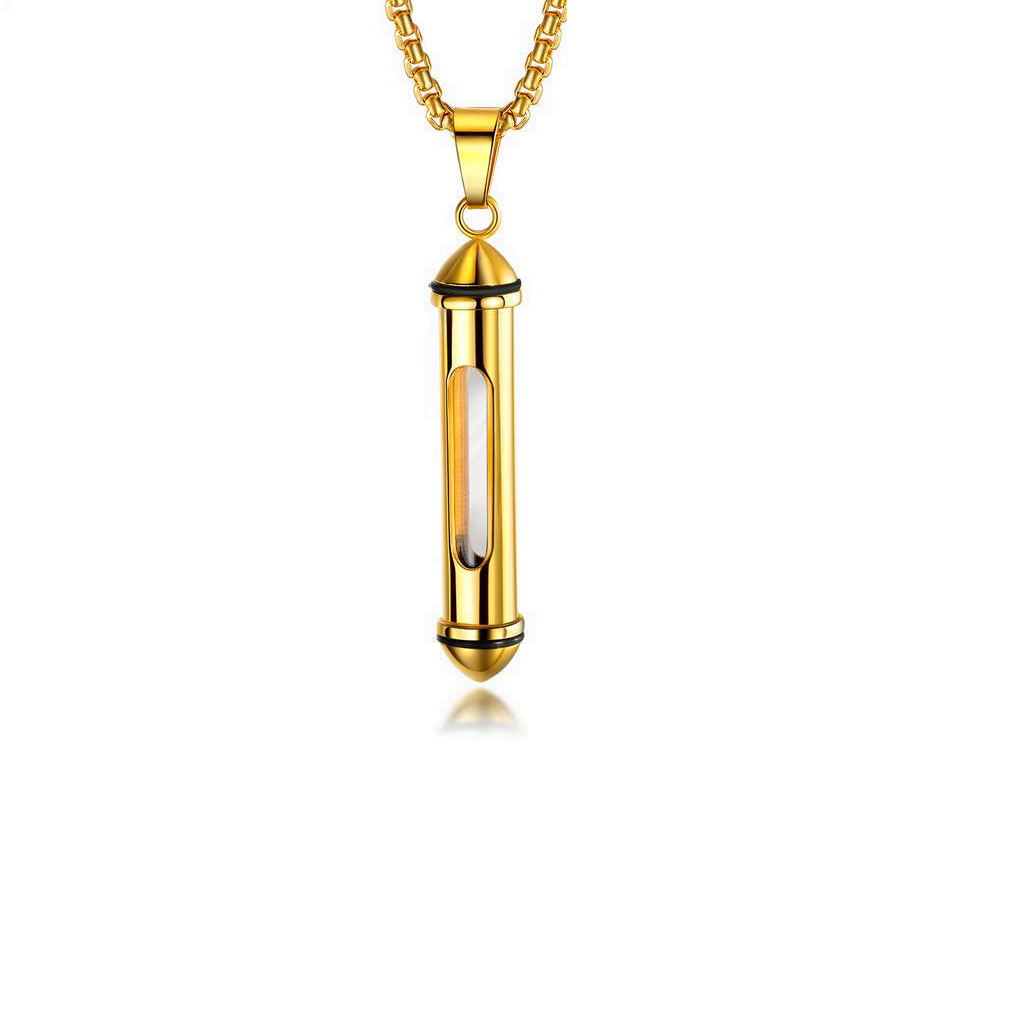 Gold Capsule Clear Chamber Cremation Necklace Stainless Steel