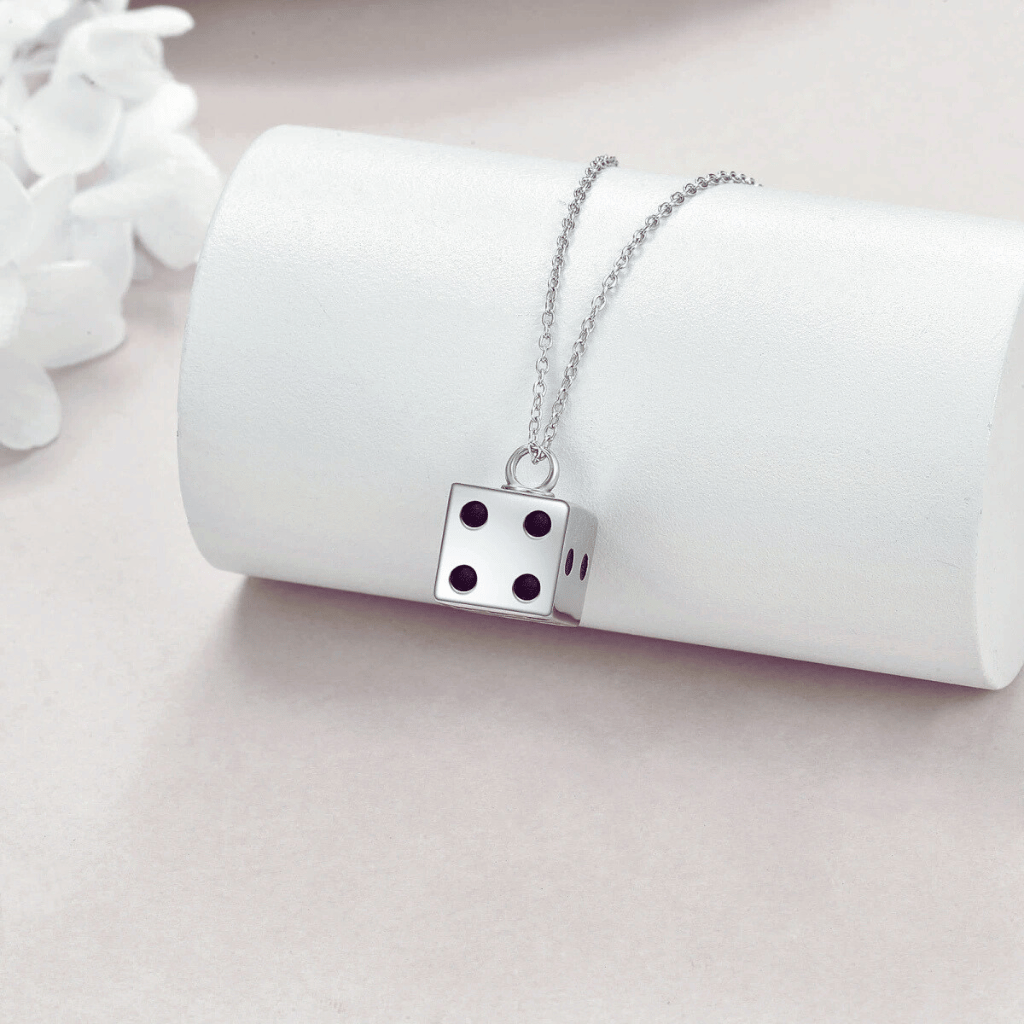Dice Cremation Necklace Sterling Silver
