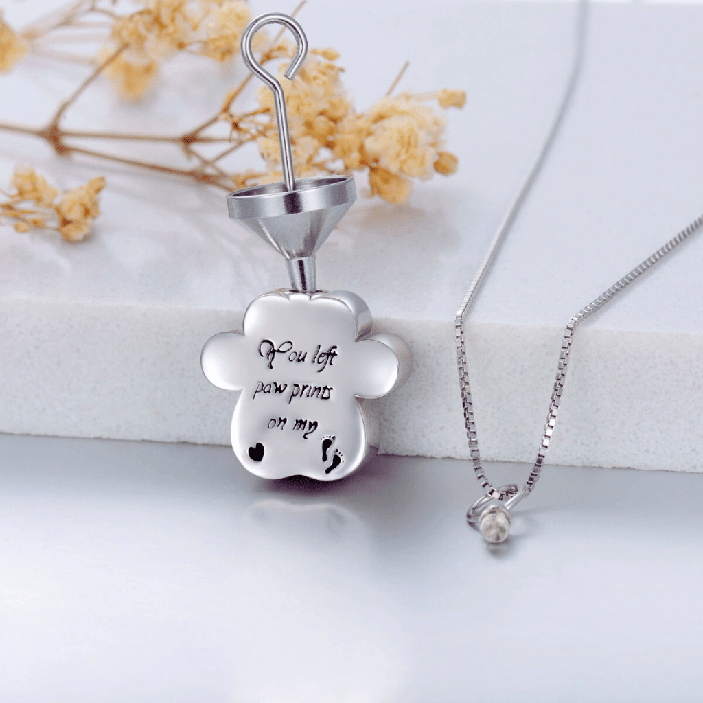 Purple Crystal Paw Cremation Necklace Sterling Silver