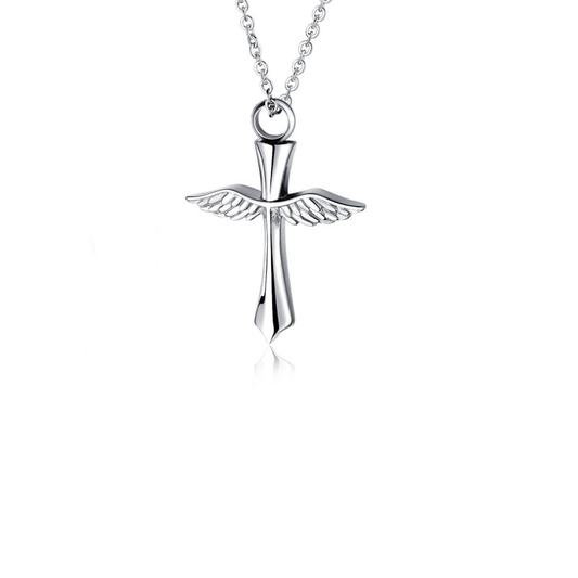 Angel Cross Cremation Necklace Stainless Steel