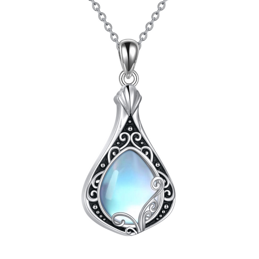 Blue Crystal Floral Cremation Necklace Sterling Silver
