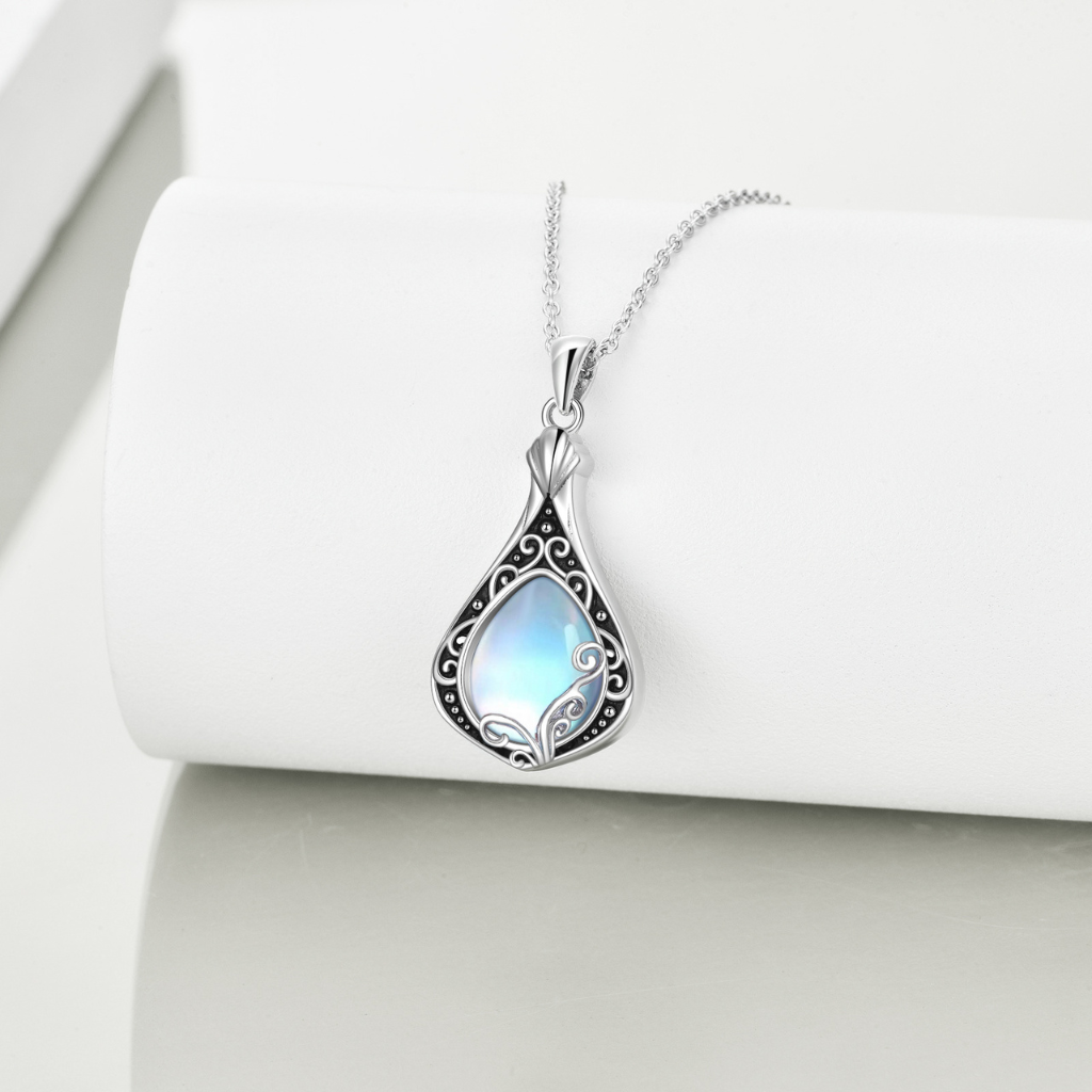 Blue Crystal Floral Cremation Necklace Sterling Silver