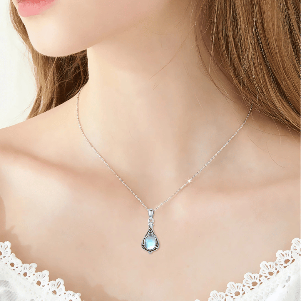 Blue Crystal Runic Cremation Necklace Sterling Silver