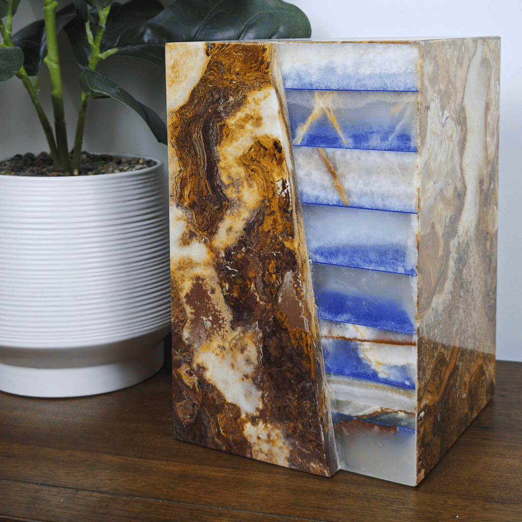 Layered Blue Stone Marble Cremation Urn