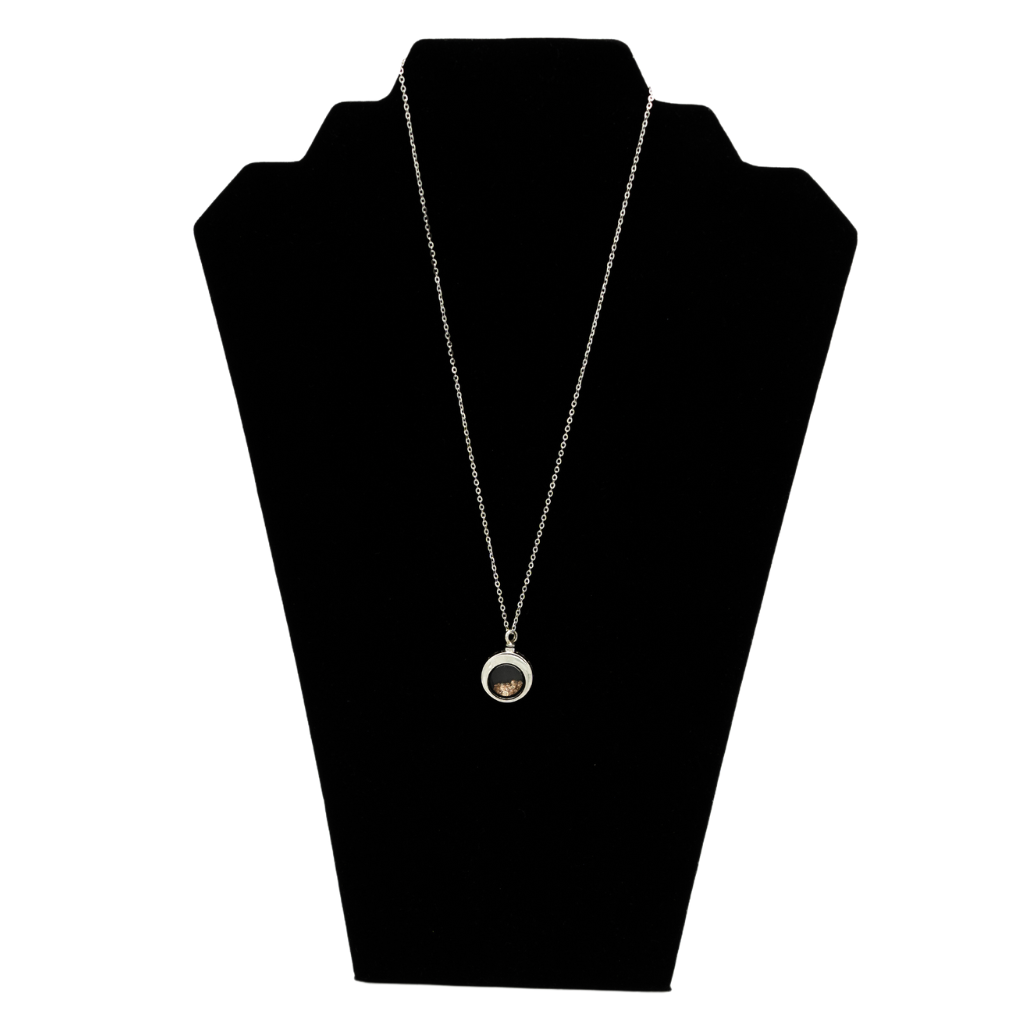 Oval Glass Tan Crystals Cremation Necklace Sterling Silver