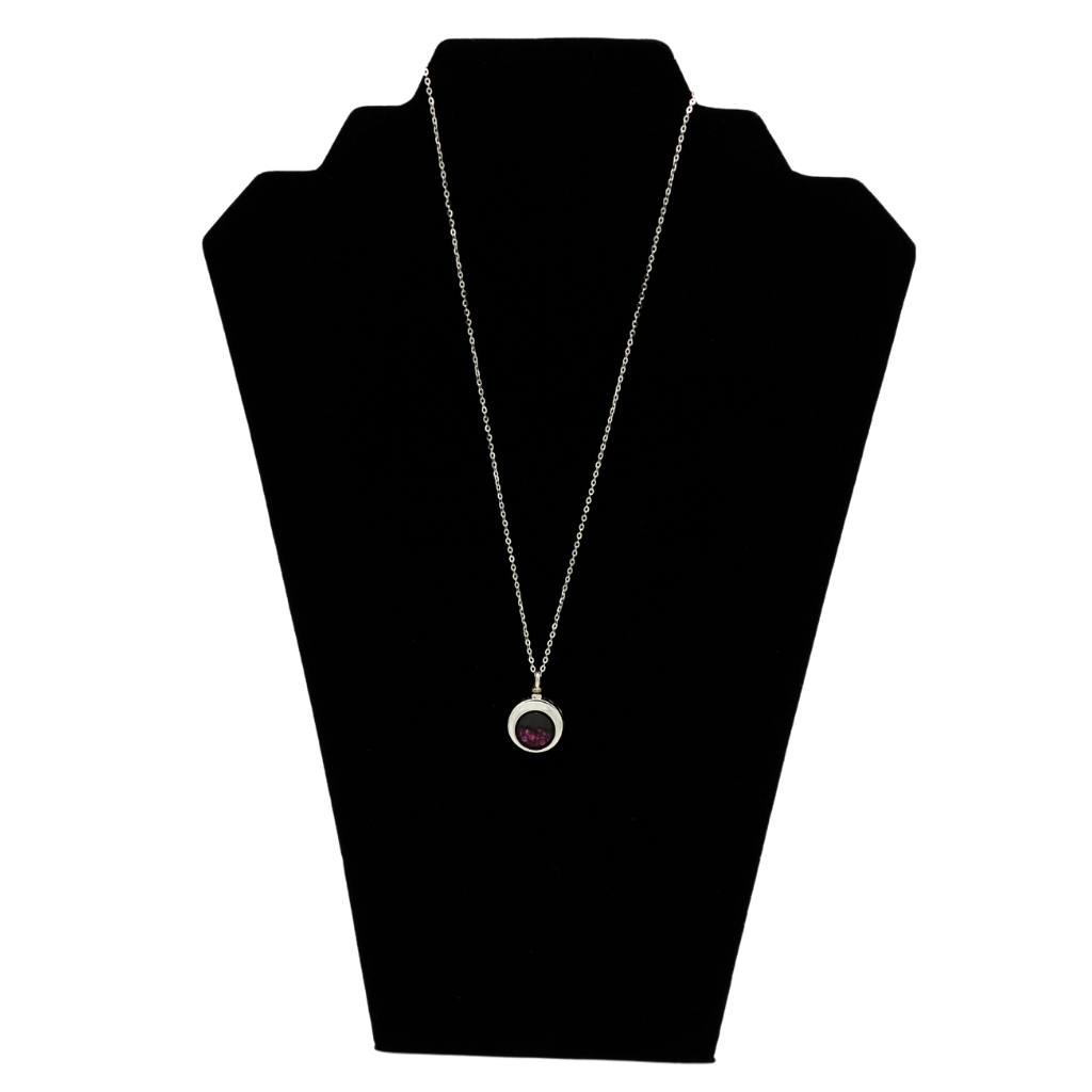Oval Glass Pink Crystals Cremation Necklace Sterling Silver