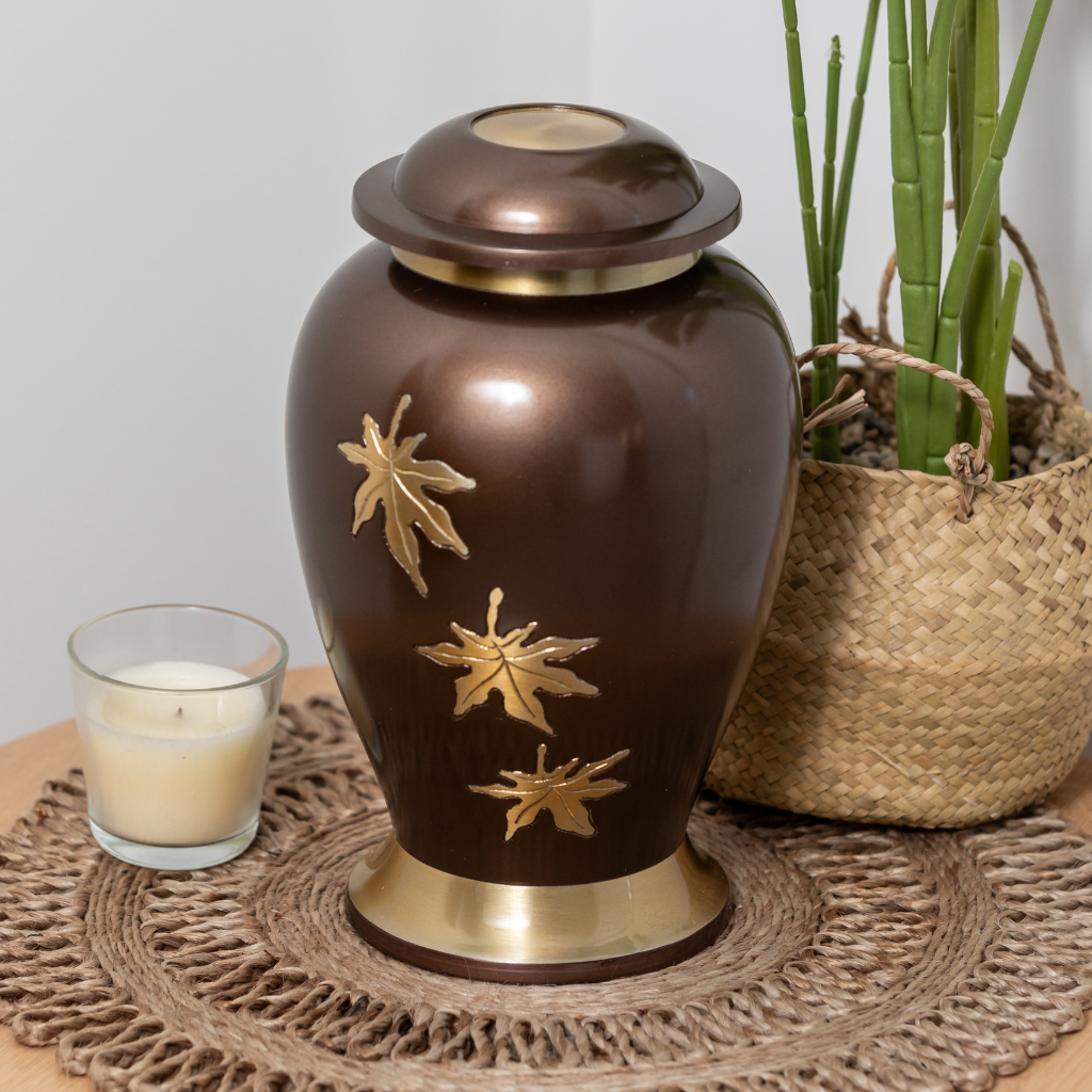 Bronze Leaves Brown Aluminium Urn