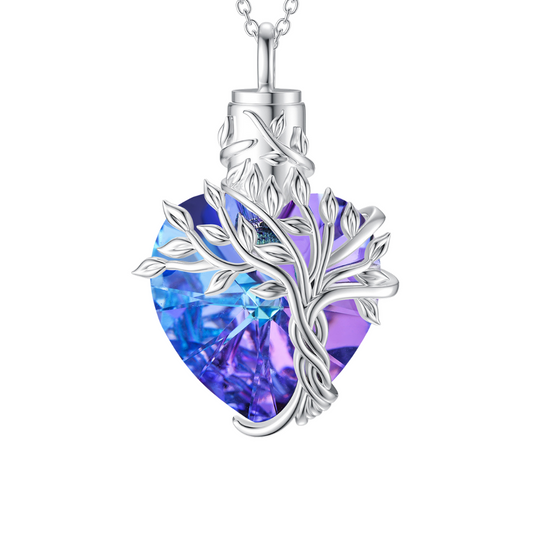 Purple And Blue Crystal Tree Cremation Necklace Sterling Silver