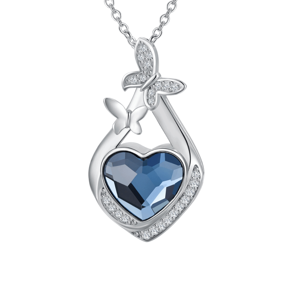 Blue Crystal Butterfly Cremation Necklace Sterling Silver