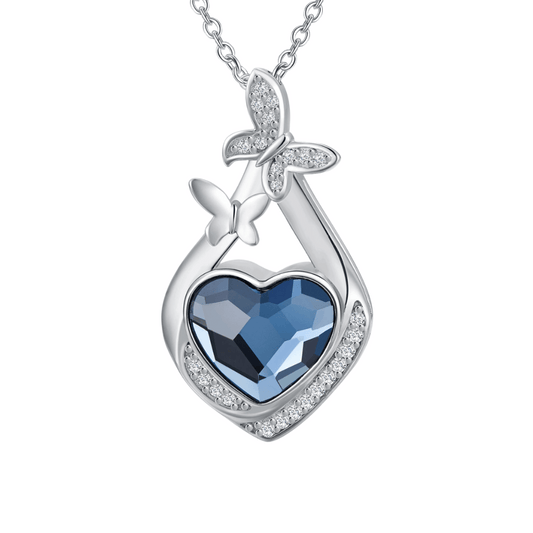 Blue Crystal Butterfly Cremation Necklace Sterling Silver