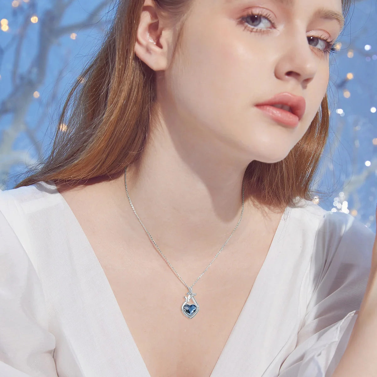 Blue Crystal Butterfly Cremation Necklace Sterling Silver