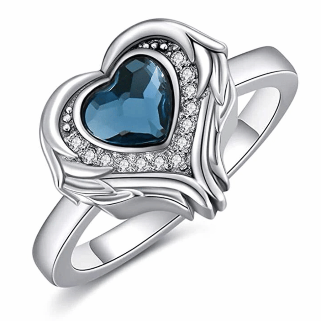 Blue Crystal Heart Cremation Ring Sterling Silver