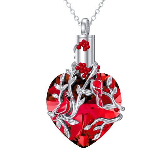 Red Crystal Tree Cremation Necklace Sterling Silver