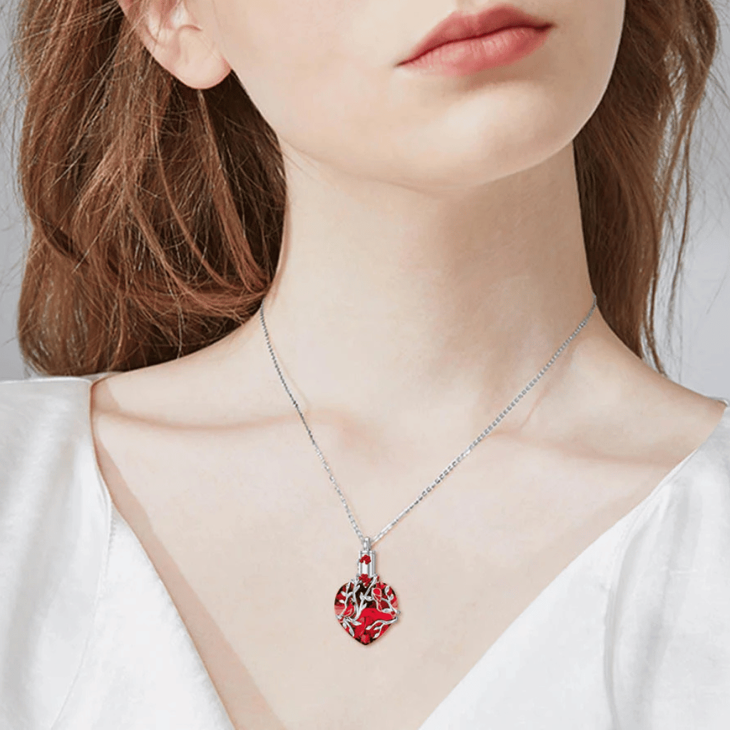 Red Crystal Tree Cremation Necklace Sterling Silver