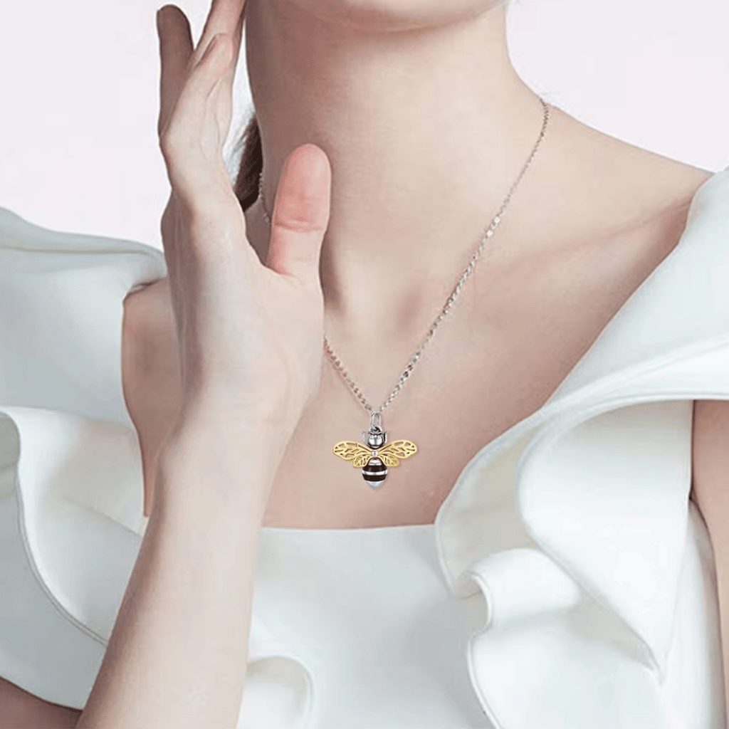 Gold Plated Bee Cremation Necklace Sterling Silver
