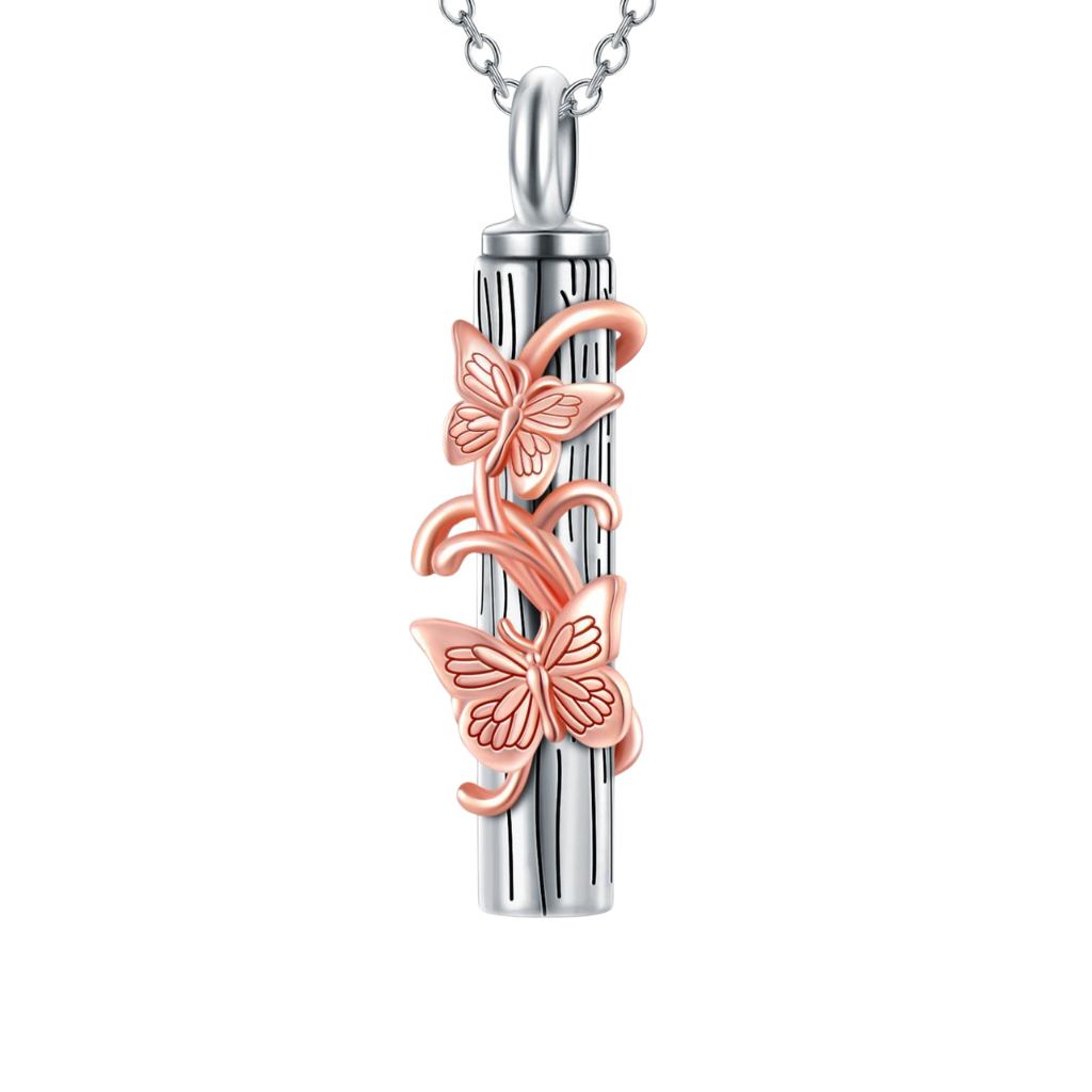 Butterfly Rose Gold Cremation Necklace Sterling Silver