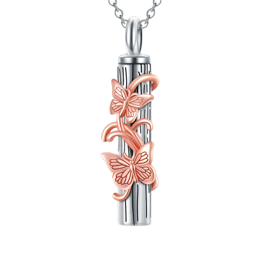 Butterfly Rose Gold Cremation Necklace Sterling Silver
