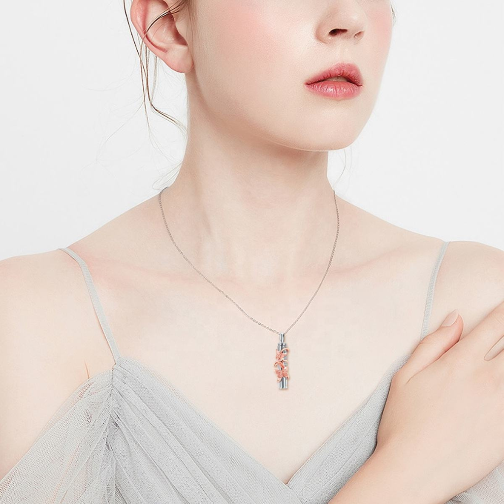 Butterfly Rose Gold Cremation Necklace Sterling Silver