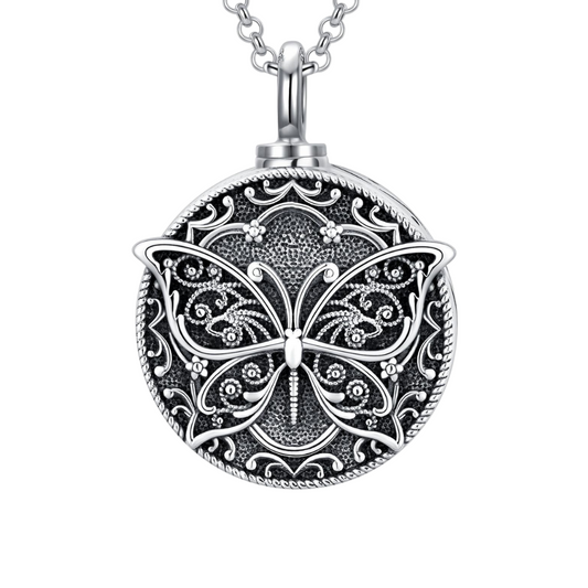Intricate Butterfly Cremation Necklace Sterling Silver