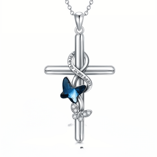 Butterfly Cross Cremation Necklace Sterling Silver