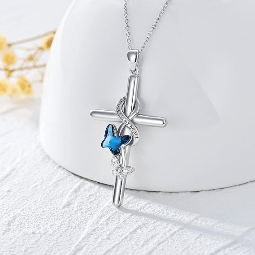 Butterfly Cross Cremation Necklace Sterling Silver