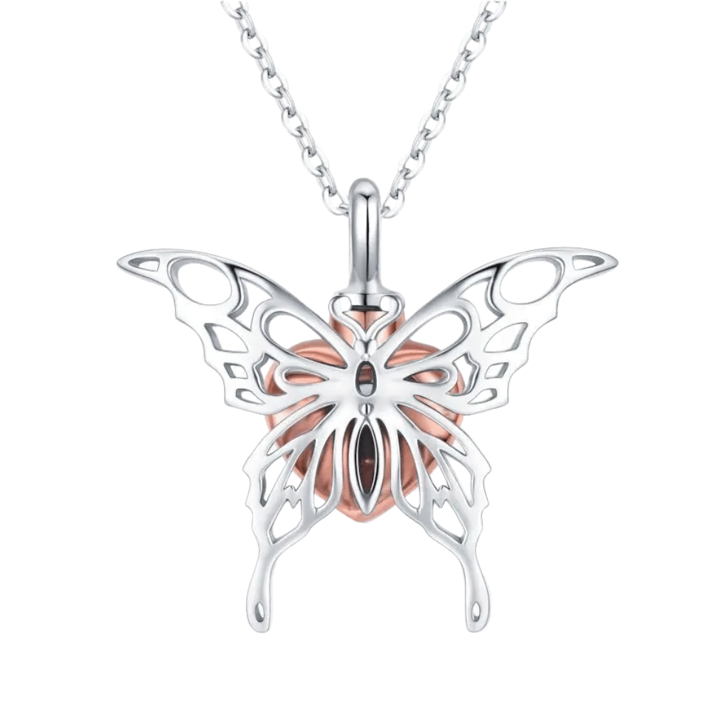 Hollow Butterfly Cremation Necklace Sterling Silver