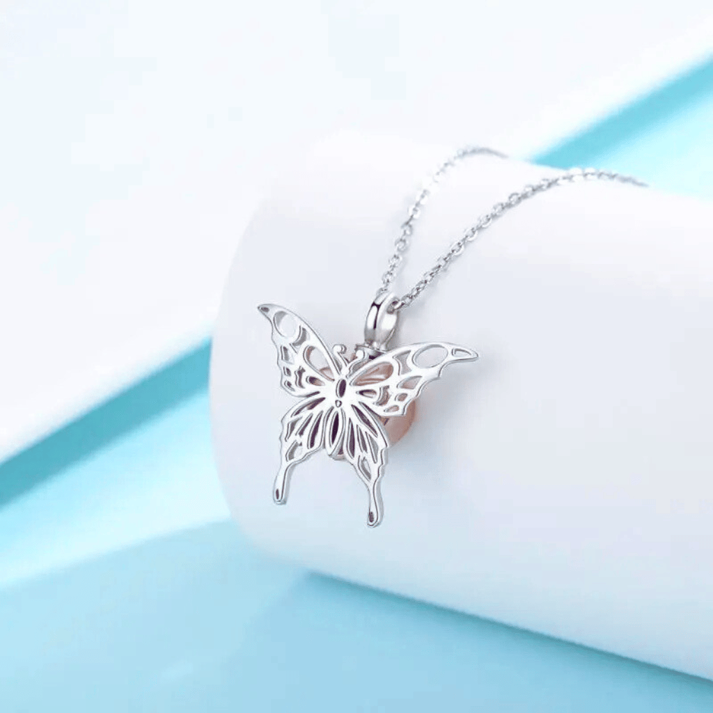 Hollow Butterfly Cremation Necklace Sterling Silver