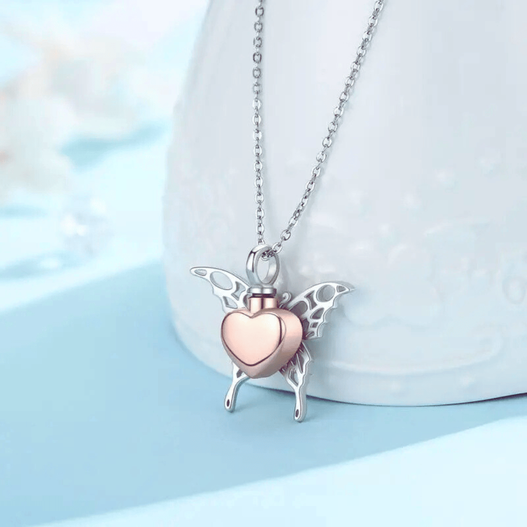 Hollow Butterfly Cremation Necklace Sterling Silver