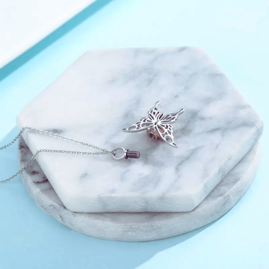 Hollow Butterfly Cremation Necklace Sterling Silver
