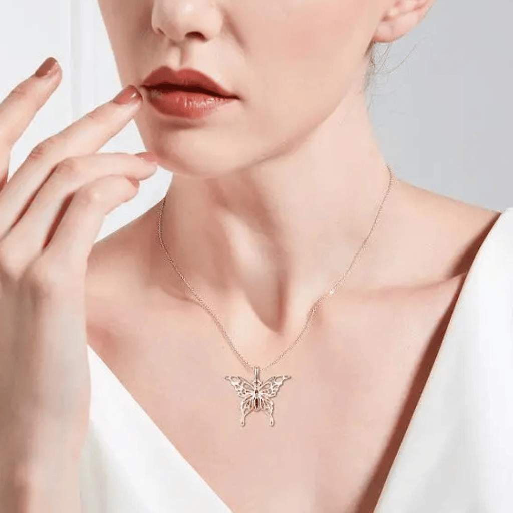 Hollow Butterfly Cremation Necklace Sterling Silver