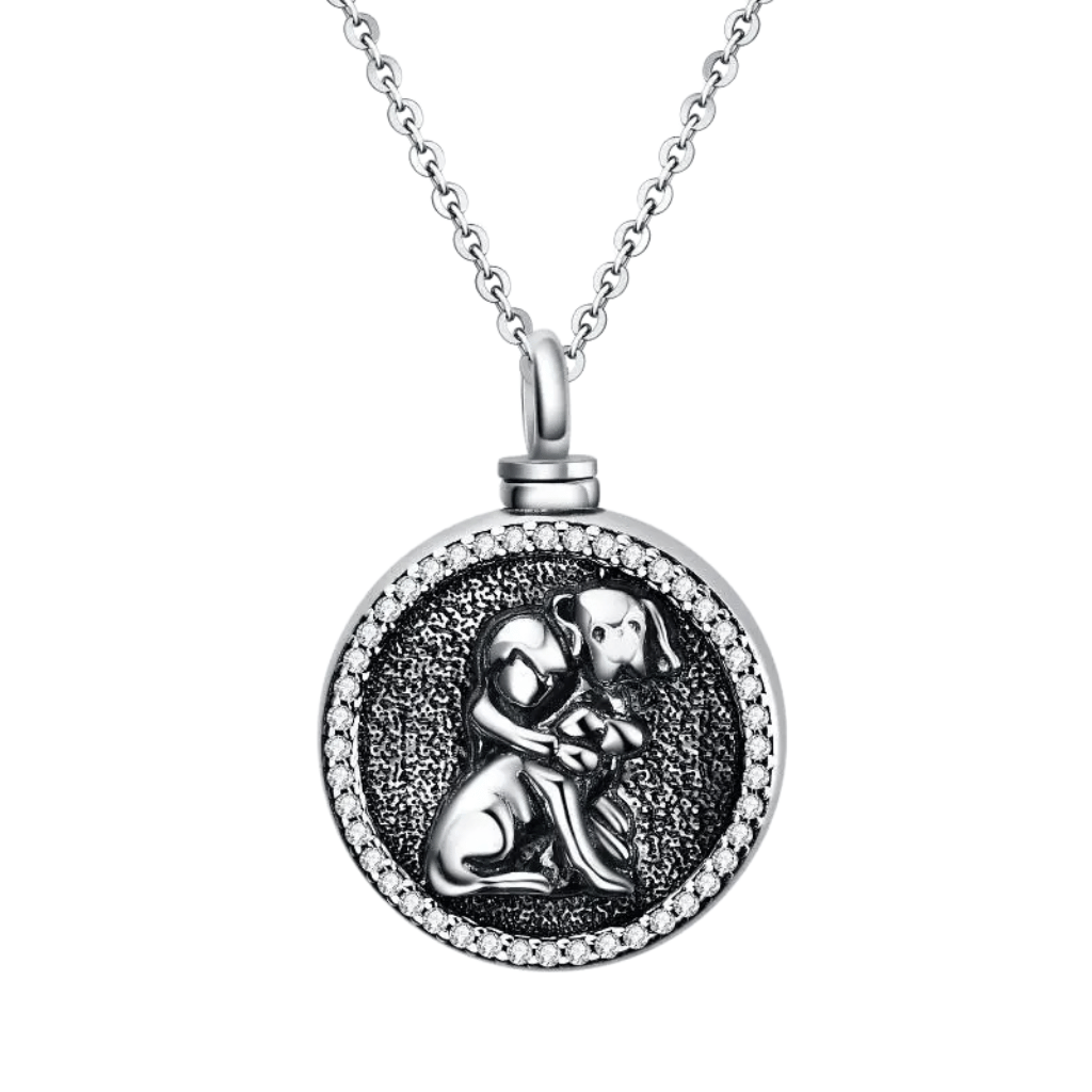 Dog Embrace Cremation Necklace Sterling Silver