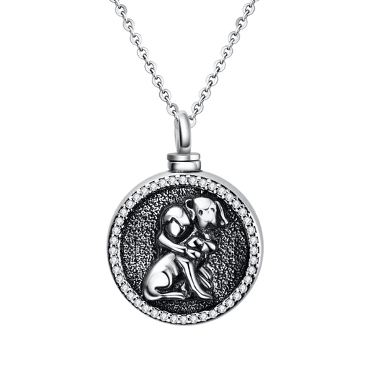Dog Embrace Cremation Necklace Sterling Silver