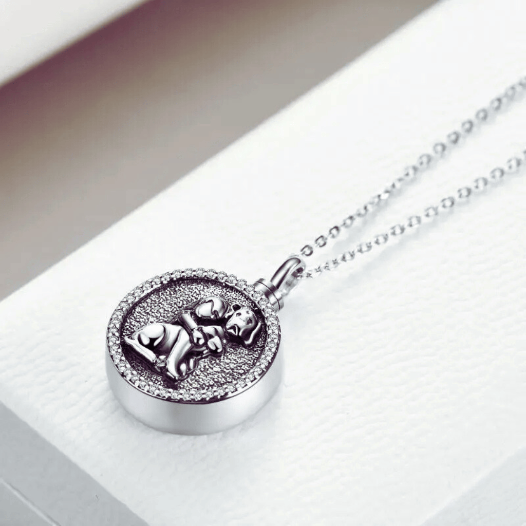 Dog Embrace Cremation Necklace Sterling Silver