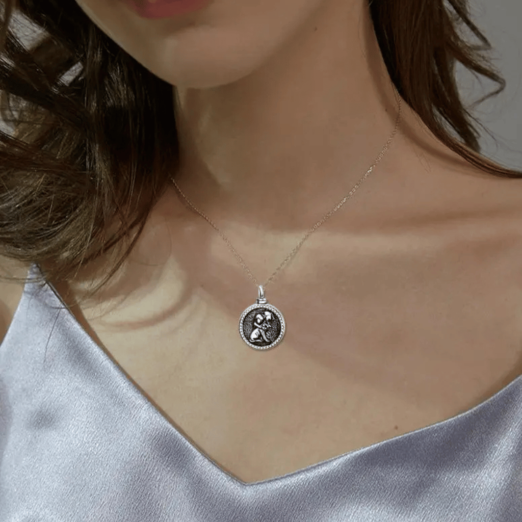 Dog Embrace Cremation Necklace Sterling Silver