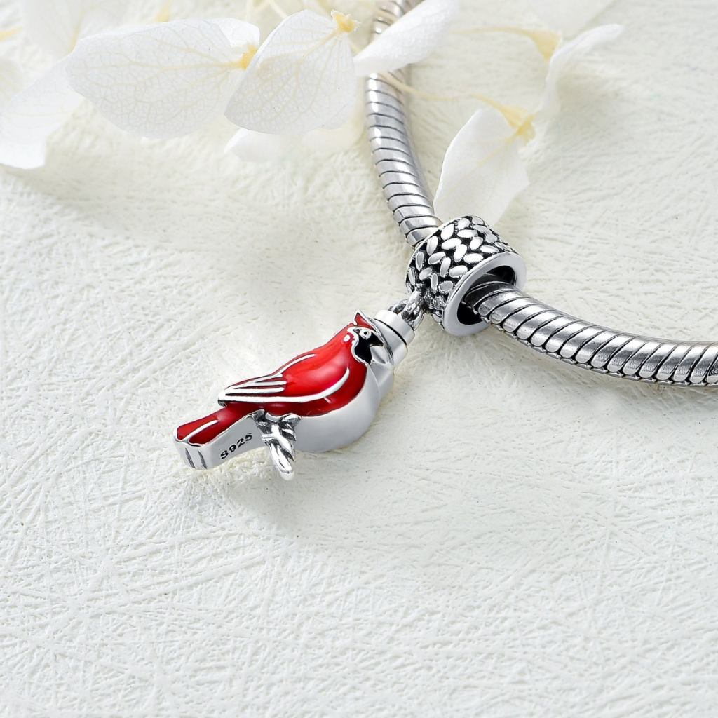 Cardinal Bird Cremation Charm Sterling Silver