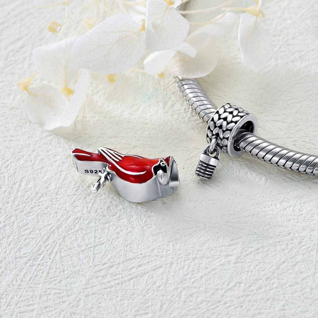 Cardinal Bird Cremation Charm Sterling Silver