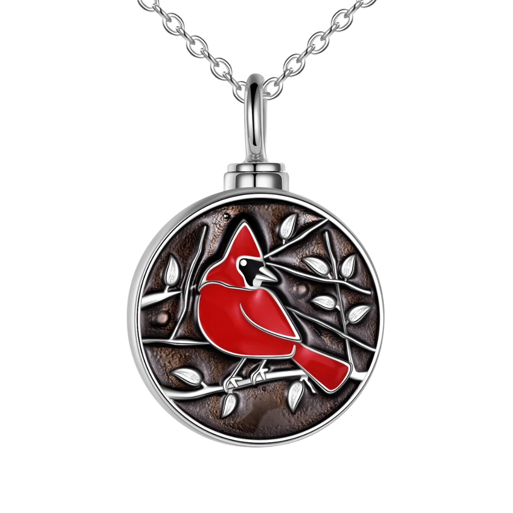 Red Cardinal Cremation Necklace Sterling Silver