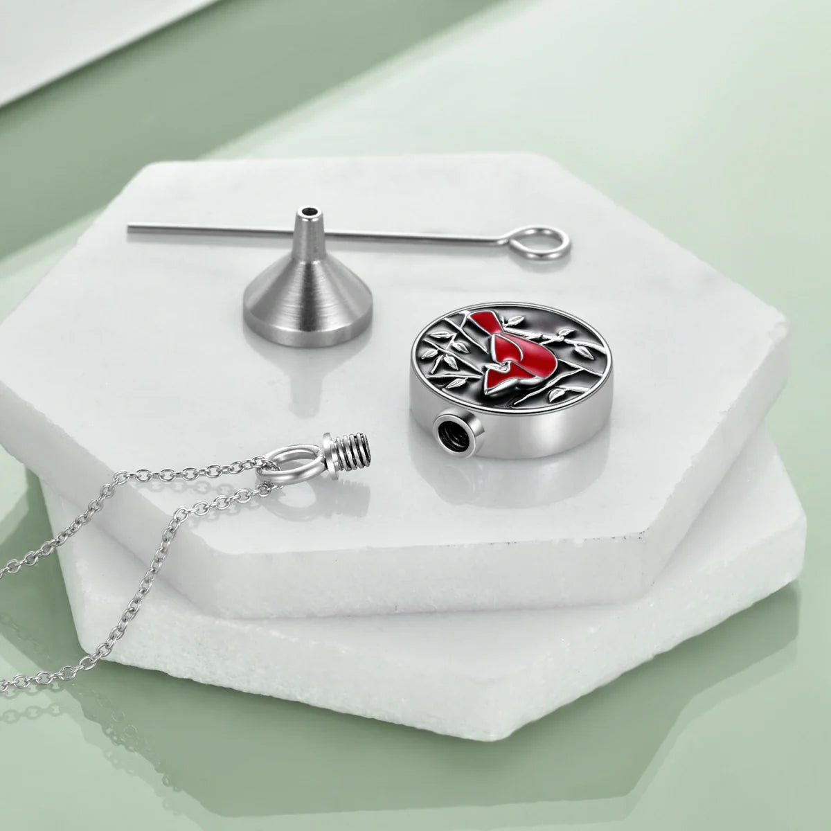 Red Cardinal Cremation Necklace Sterling Silver